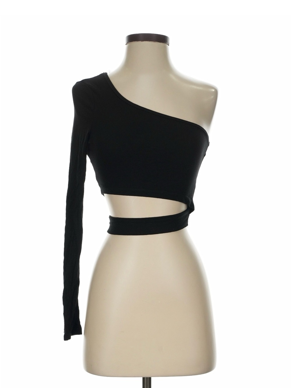 Women’s Black One-Shoulder Wrap Crop Top
